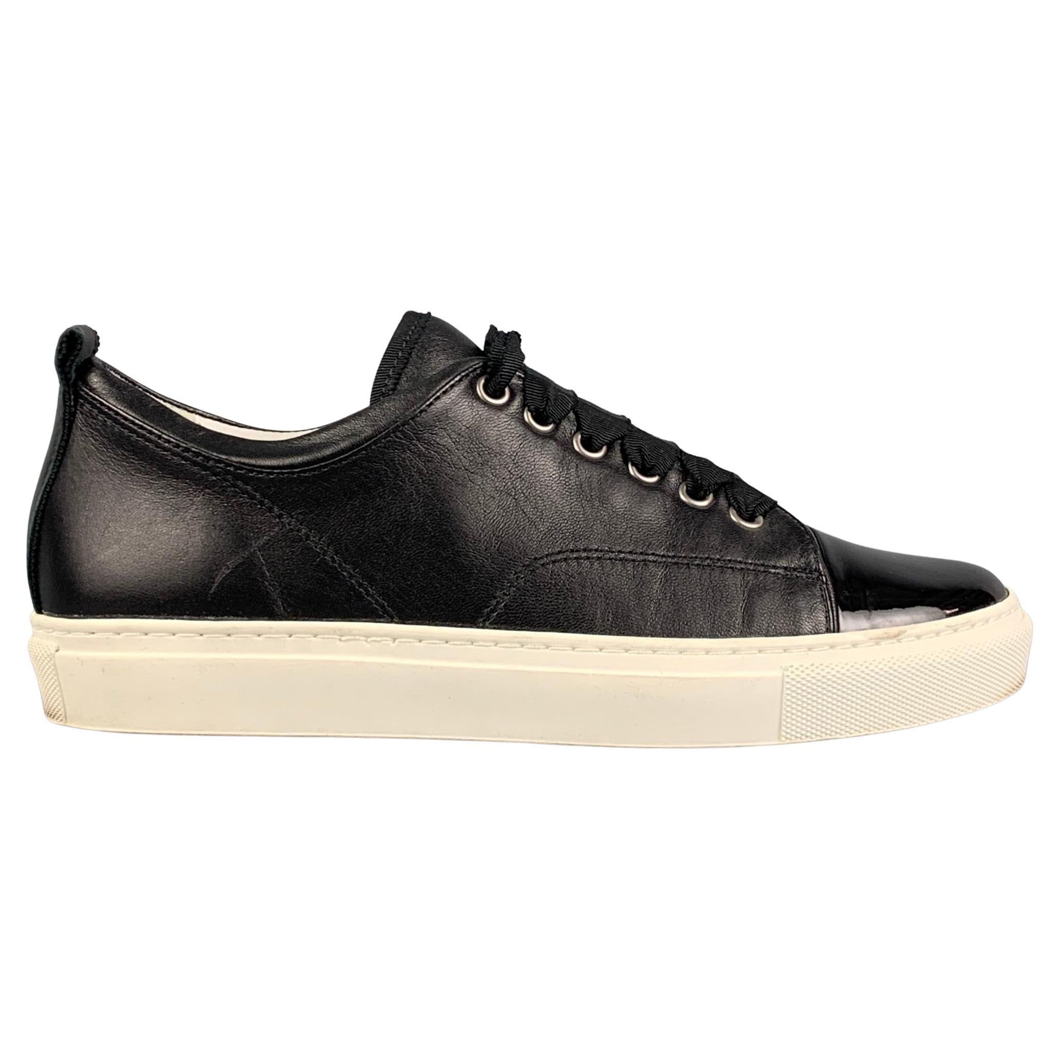 LANVIN Size 7.5 Black Leather Lace Up Sneakers