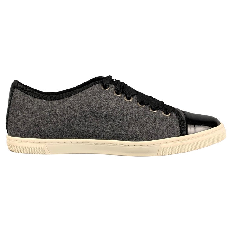 LANVIN Size 7.5 Grey and Black Wool Leather Trim Lace Up Sneakers For ...