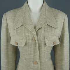 LANVIN Size 8 Beige Textured Military Pocket Jacket