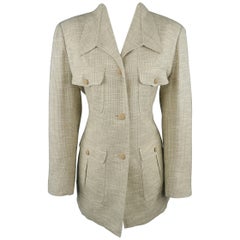 Antique LANVIN Size 8 Beige Textured Military Pocket Jacket