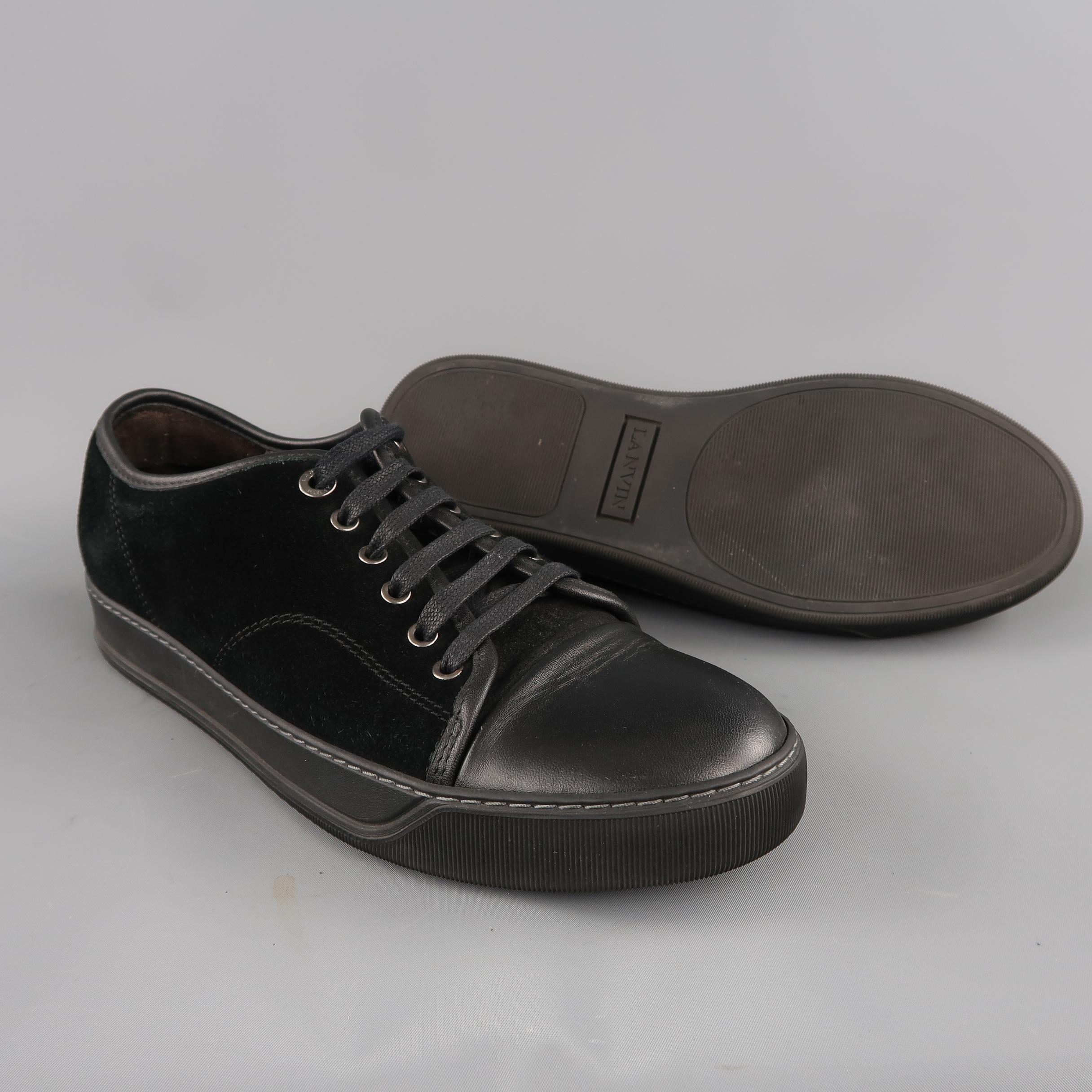 LANVIN Size 8 Black Suede & Leather Low Top Sneakers In Good Condition In San Francisco, CA