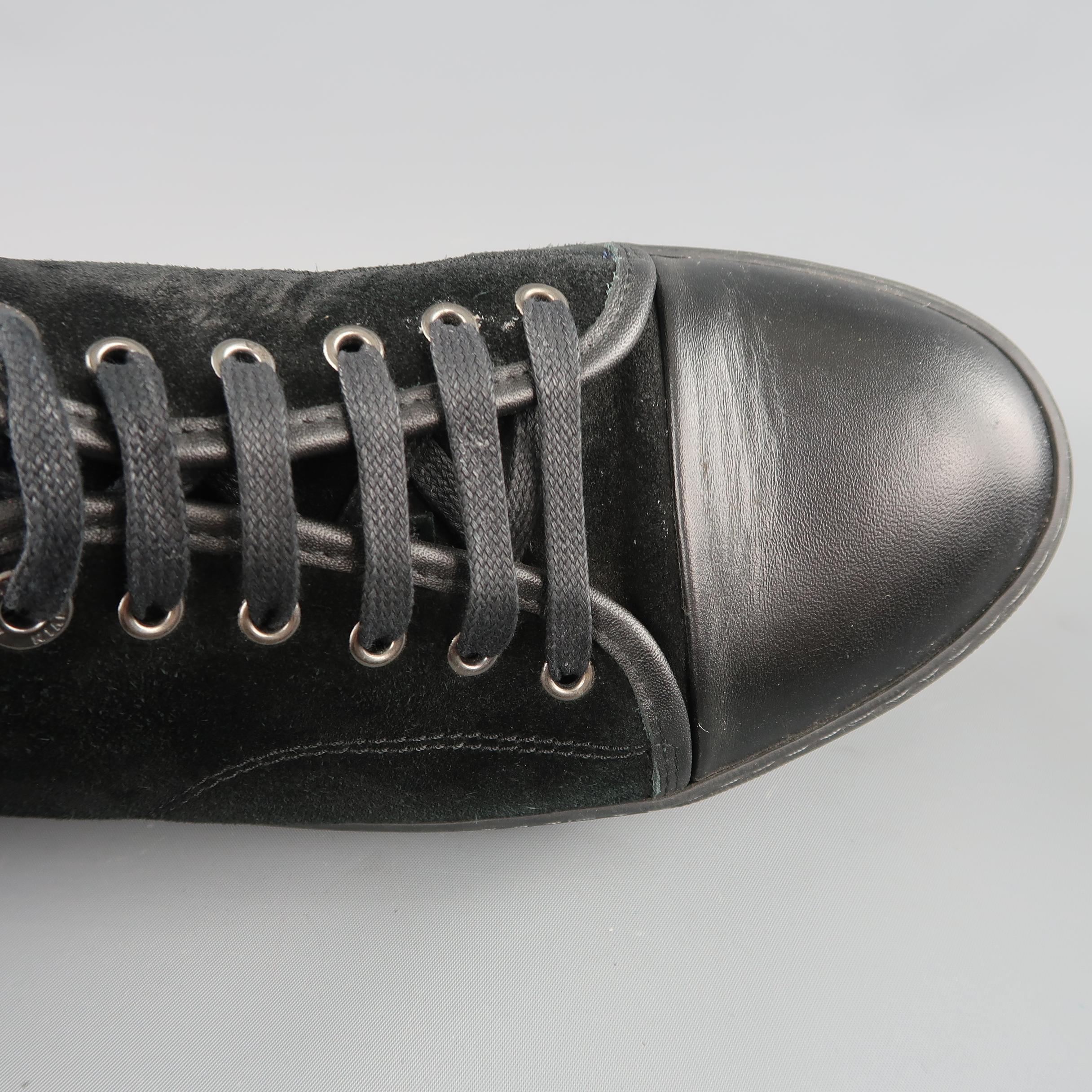 Men's LANVIN Size 8 Black Suede & Leather Low Top Sneakers