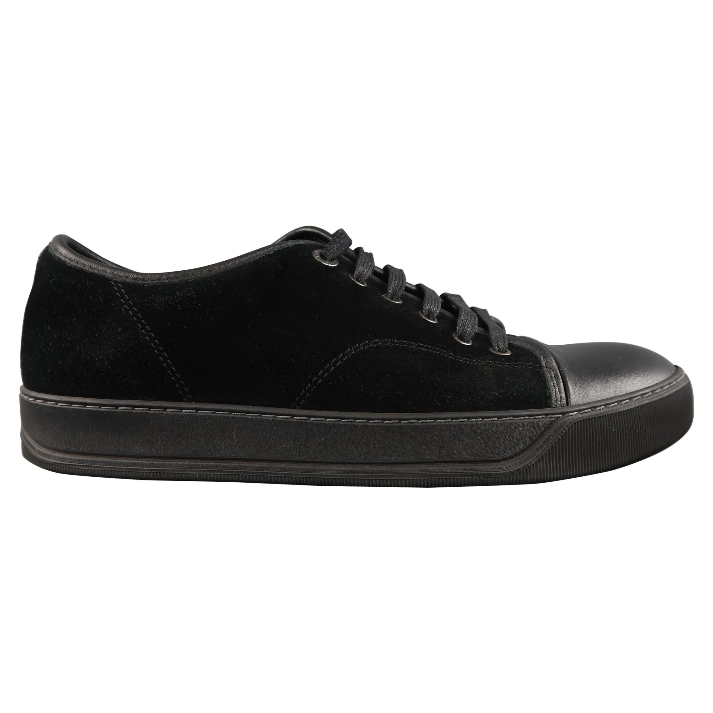 LANVIN Size 8 Black Suede & Leather Low Top Sneakers