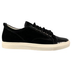 LANVIN Size 8 Black White Mixed Fabrics Velvet Low Top Sneakers