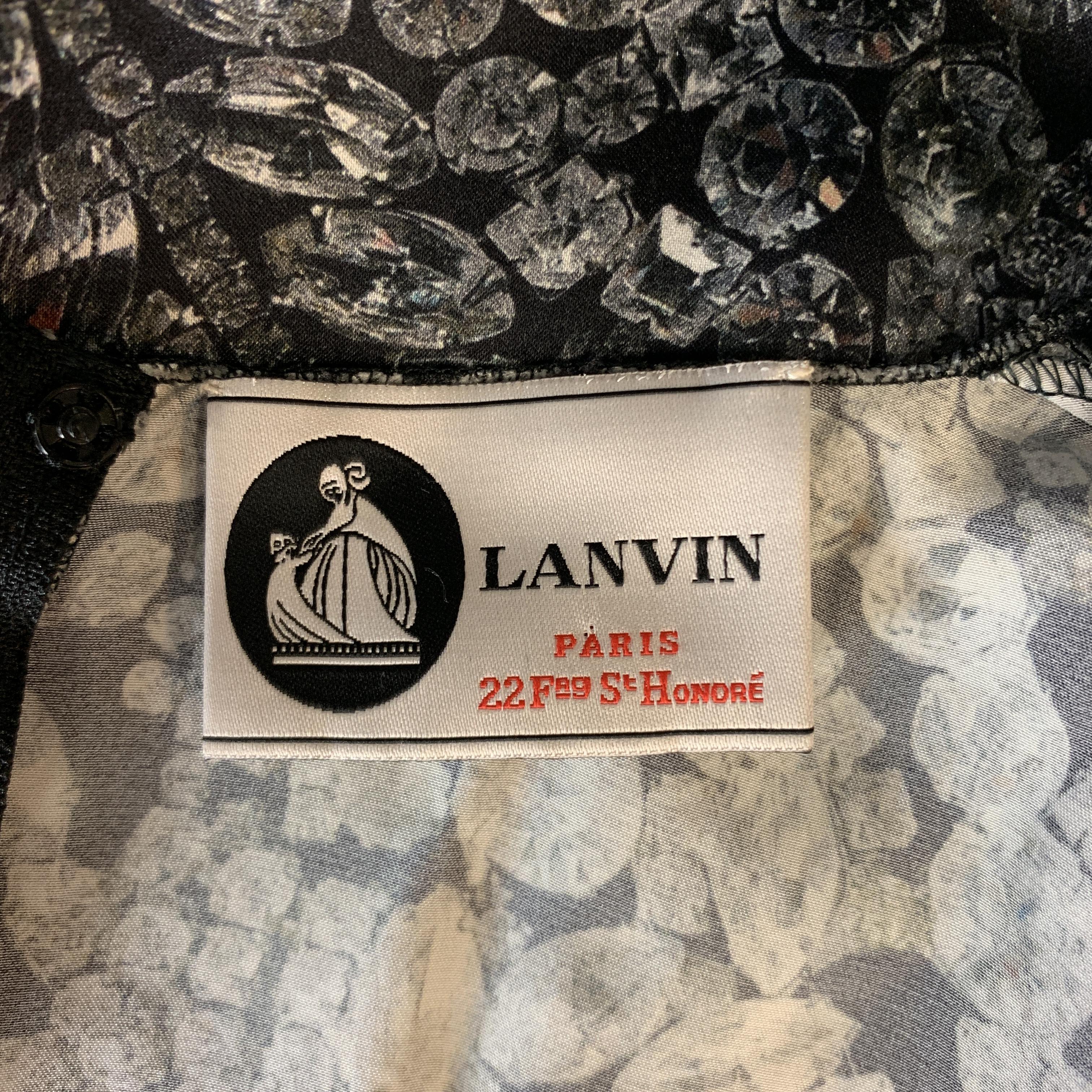 LANVIN Size 8 Grey & Black Diamonds Print Satin Sleeveless Shift Dress 5