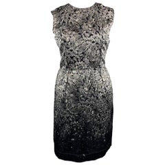 LANVIN Taille 8 Grey & Black Diamonds Print Satin Sleeveless Shift Dress