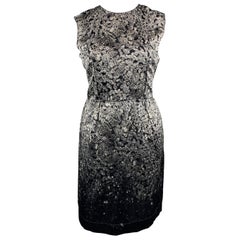 LANVIN Size 8 Grey & Black Diamonds Print Satin Sleeveless Shift Dress