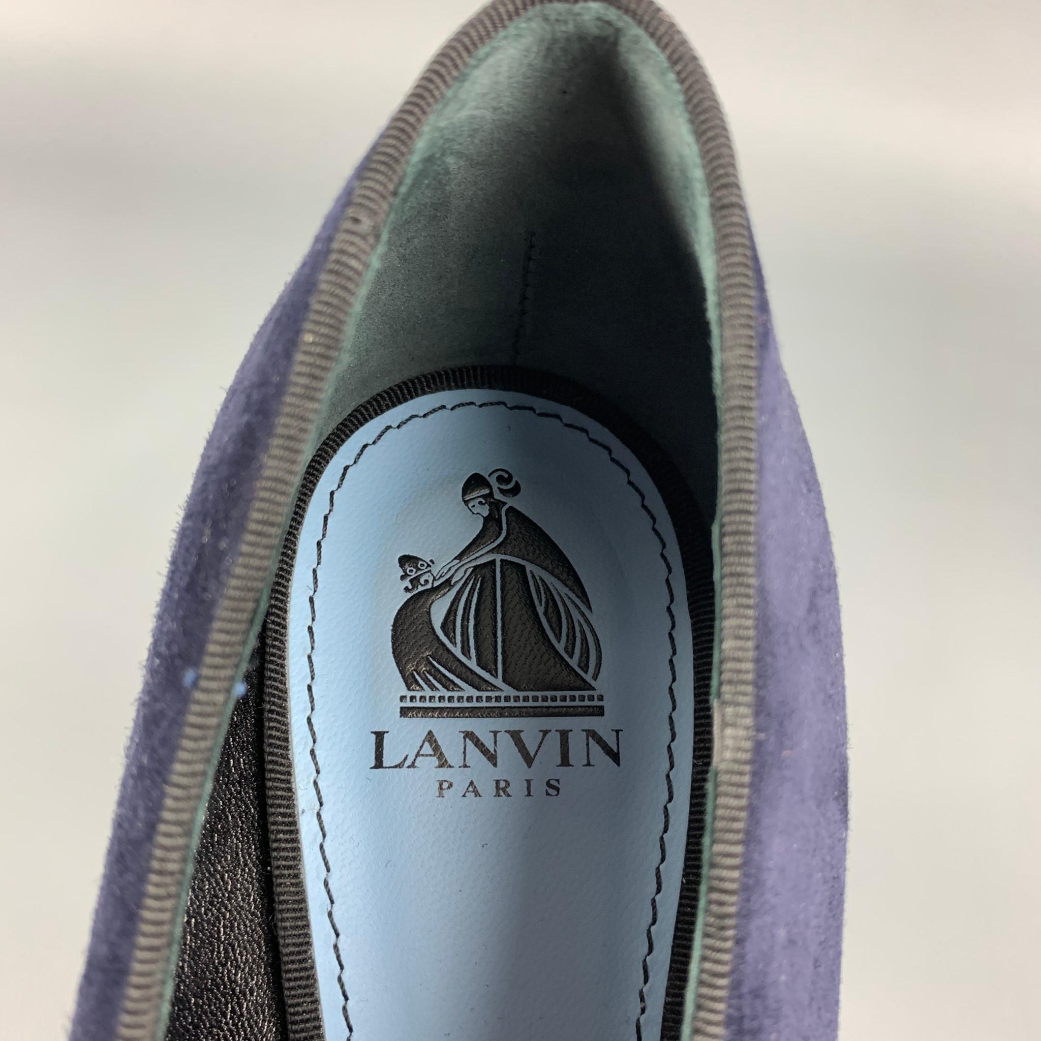 LANVIN Size 8 Navy Suede Patent Leather Cap Toe Pumps 1