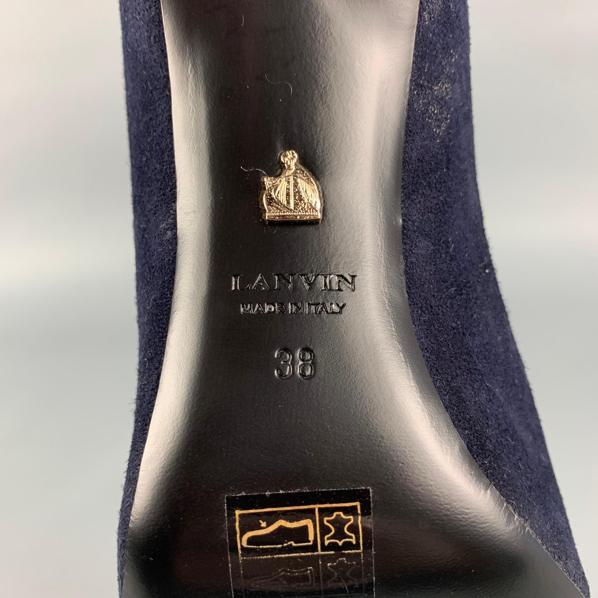 LANVIN Size 8 Navy Suede Patent Leather Cap Toe Pumps 2