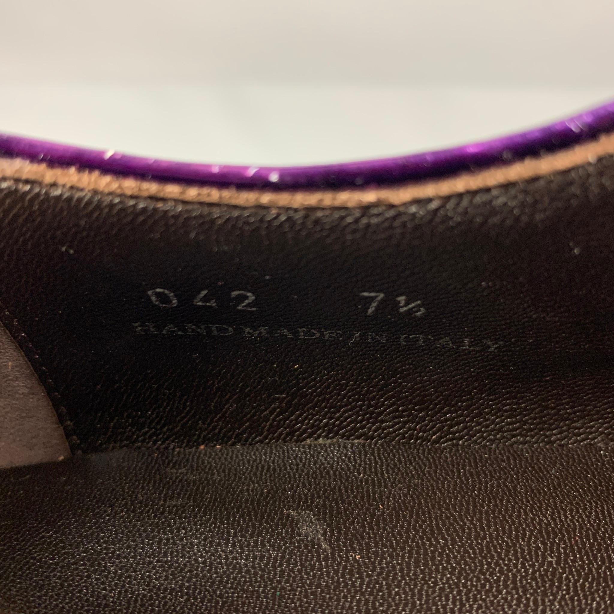 Black LANVIN Size 8.5 Purple Metallic Leather Lace Up Shoes