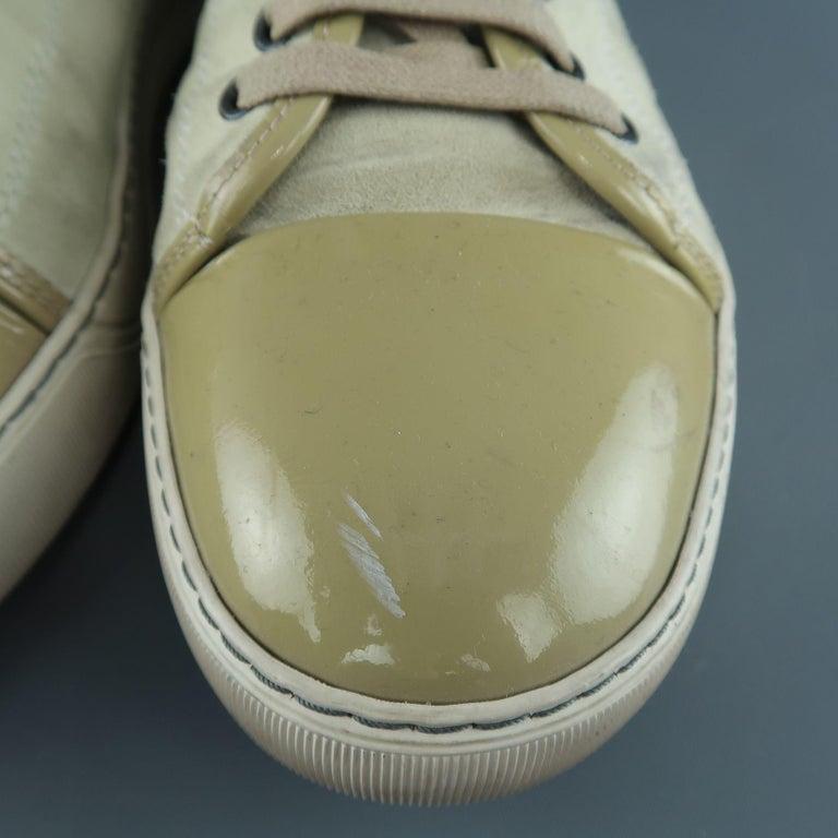 LANVIN Size 9 Beige Suede and Patent Leather Lace Up Sneakers For Sale ...