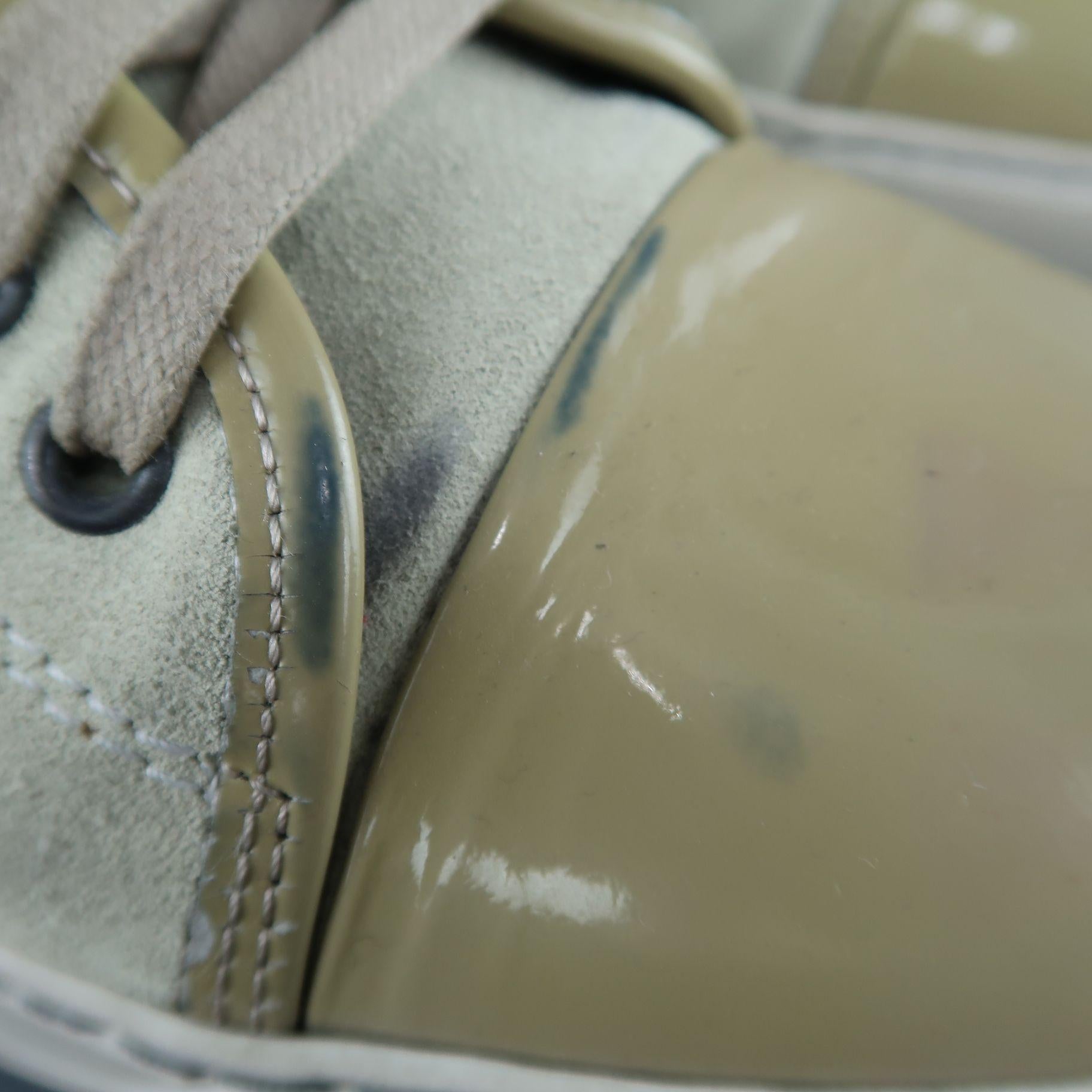 LANVIN Size 9 Beige Suede & Patent Leather Lace Up Sneakers In Fair Condition In San Francisco, CA