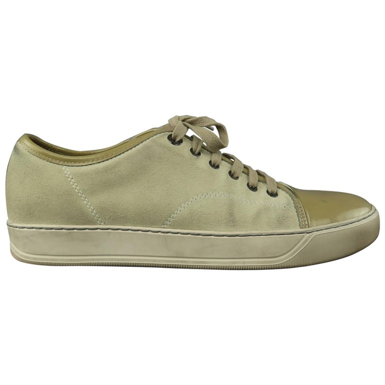 LANVIN Size 9 Beige Suede and Patent Leather Lace Up Sneakers For Sale ...