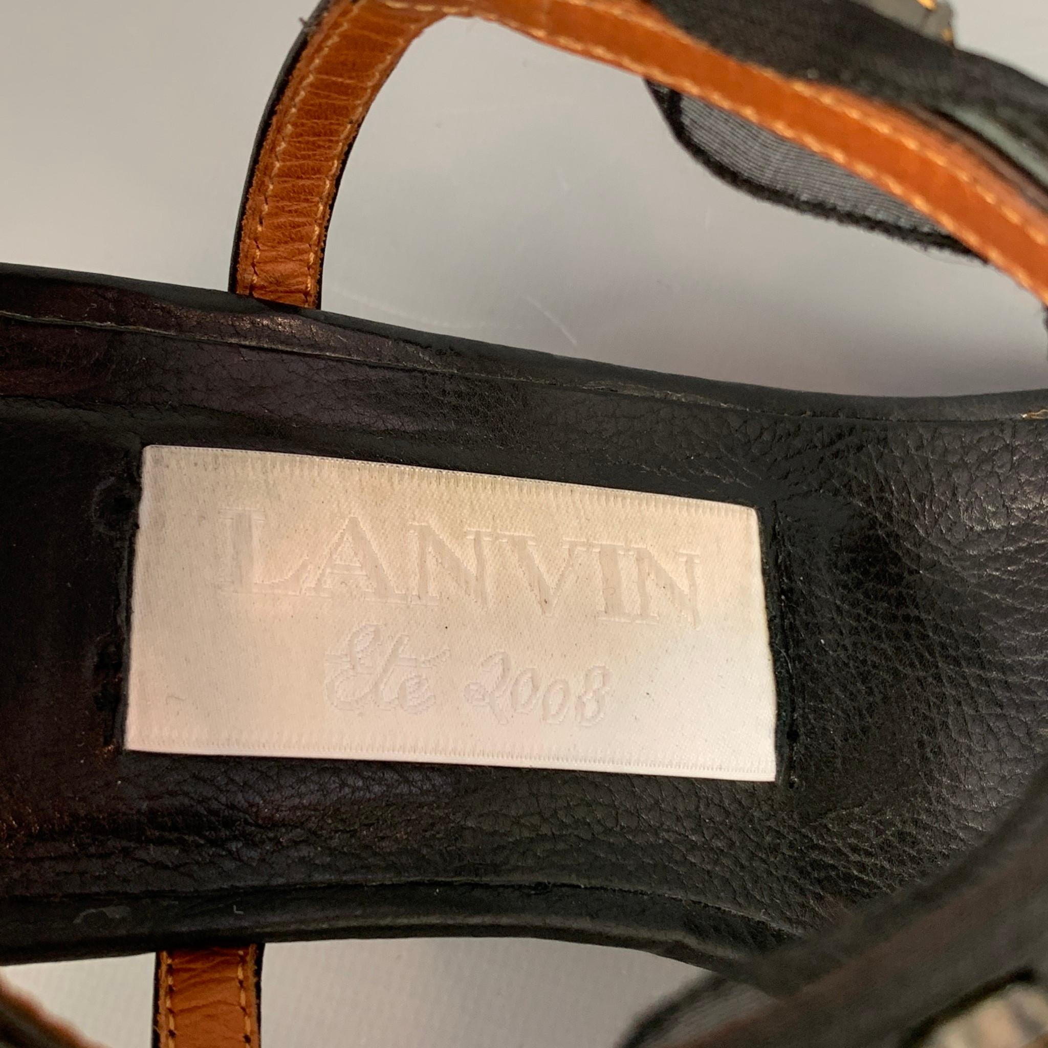 LANVIN Size 9 Black Leather Silk Ribbon Sandals 1