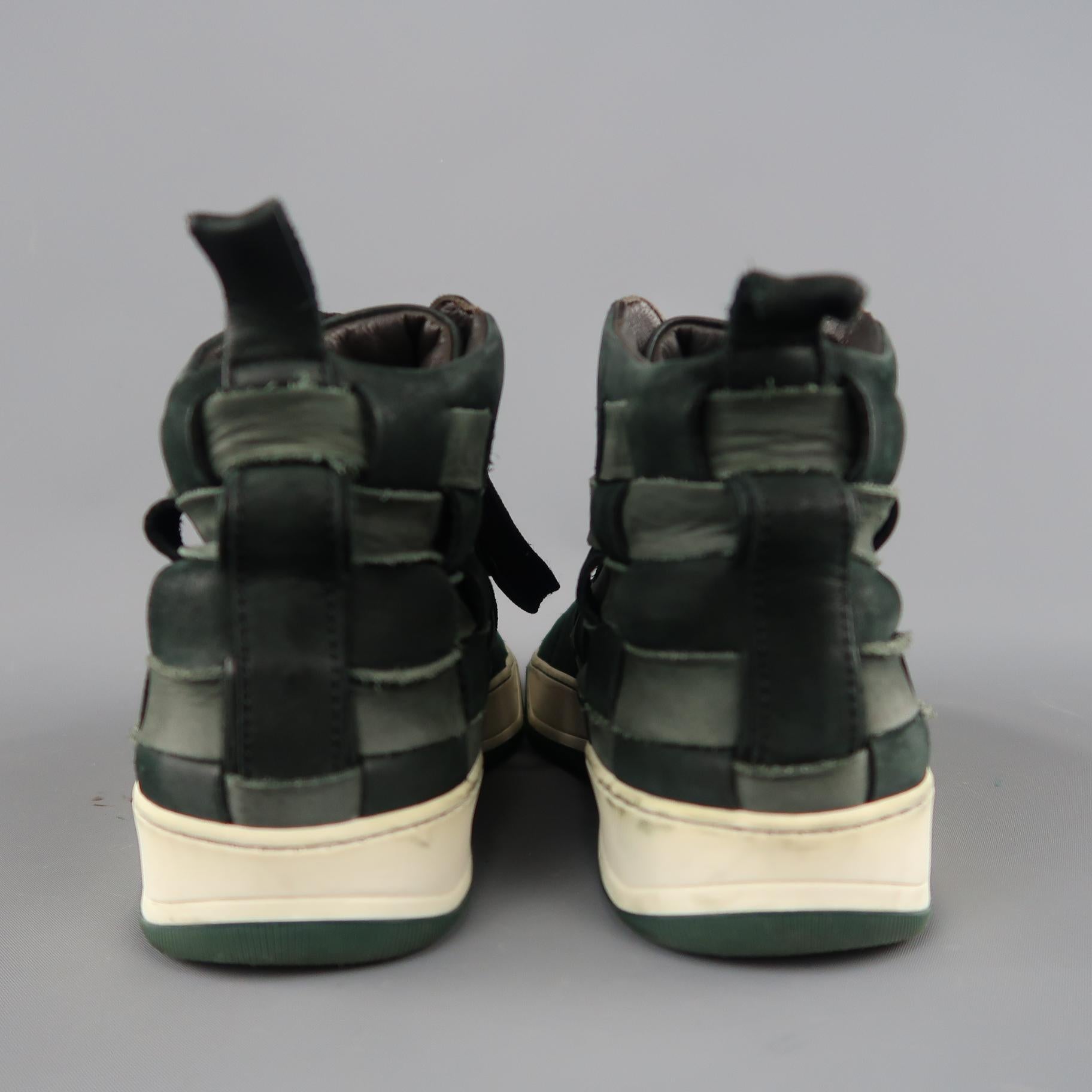 LANVIN Size 9 Forest Green Woven Leather High Top Sneakers In Good Condition In San Francisco, CA