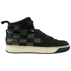 LANVIN Größe 9 Waldgrün gewebtes Leder High Top Sneakers