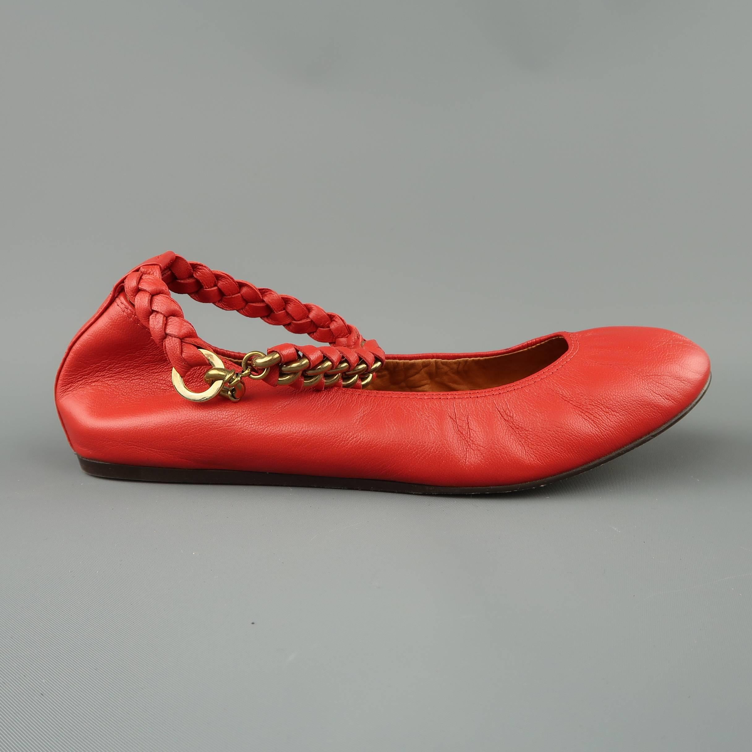 red ankle strap flats