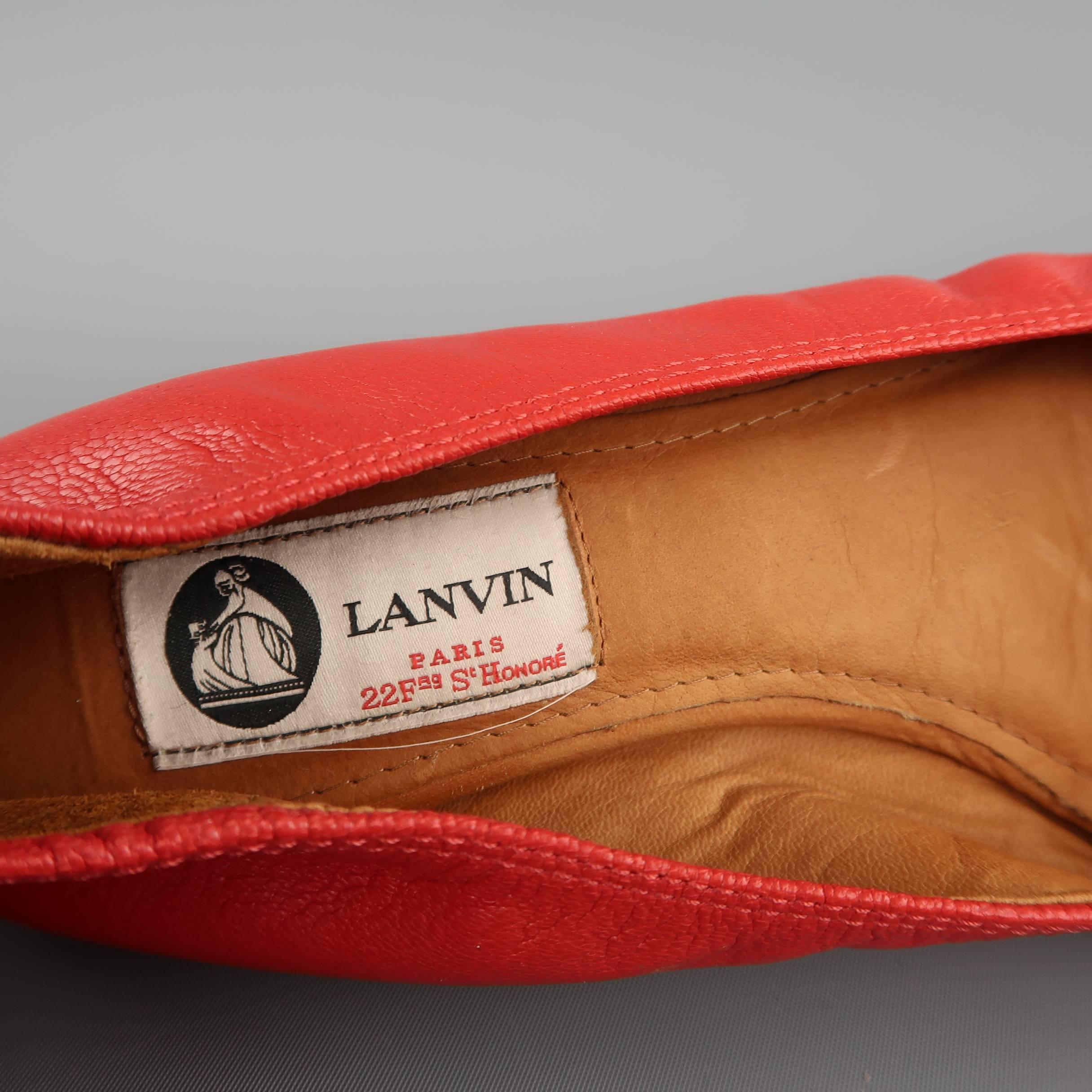 LANVIN Size 9 Red Leather Braided Chain Ankle Strap Flats 3