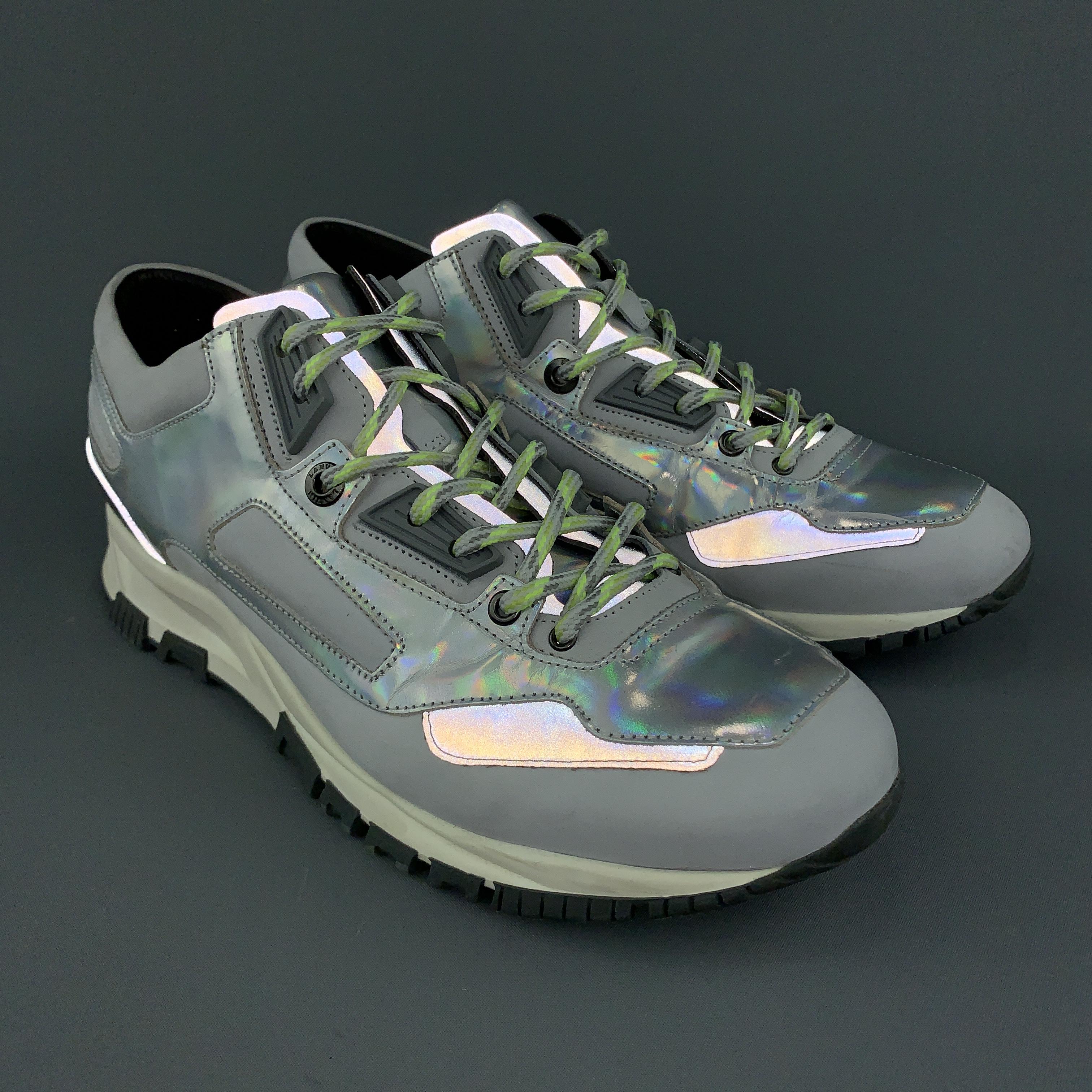 LANVIN Size 9 Silver Reflective Holographic Lace Up Sneakers 3