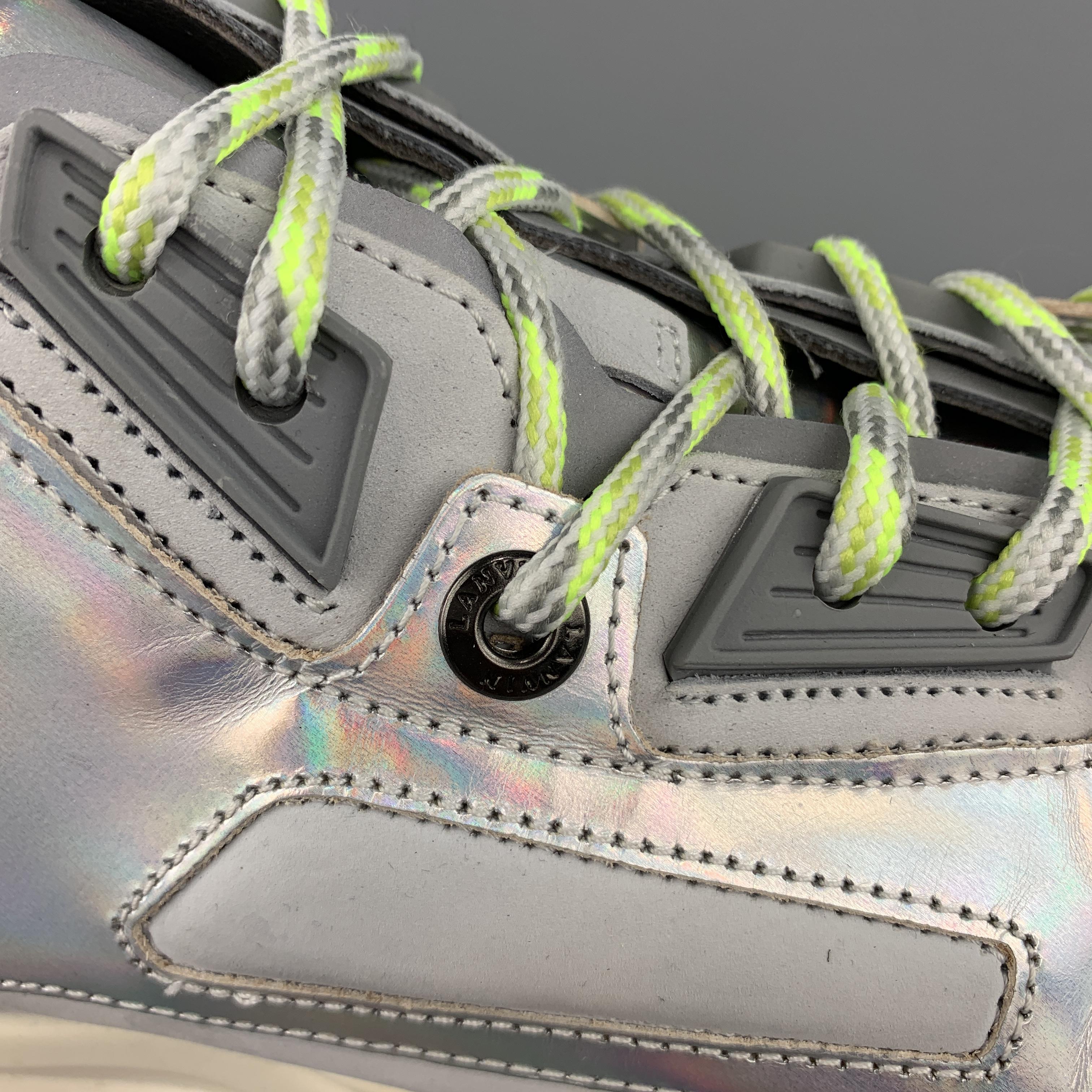 LANVIN Size 9 Silver Reflective Holographic Lace Up Sneakers In Good Condition In San Francisco, CA