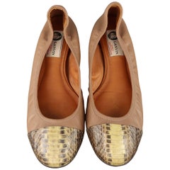 LANVIN Size 9 Taupe Leather Snake Skin Cap Toe Flats