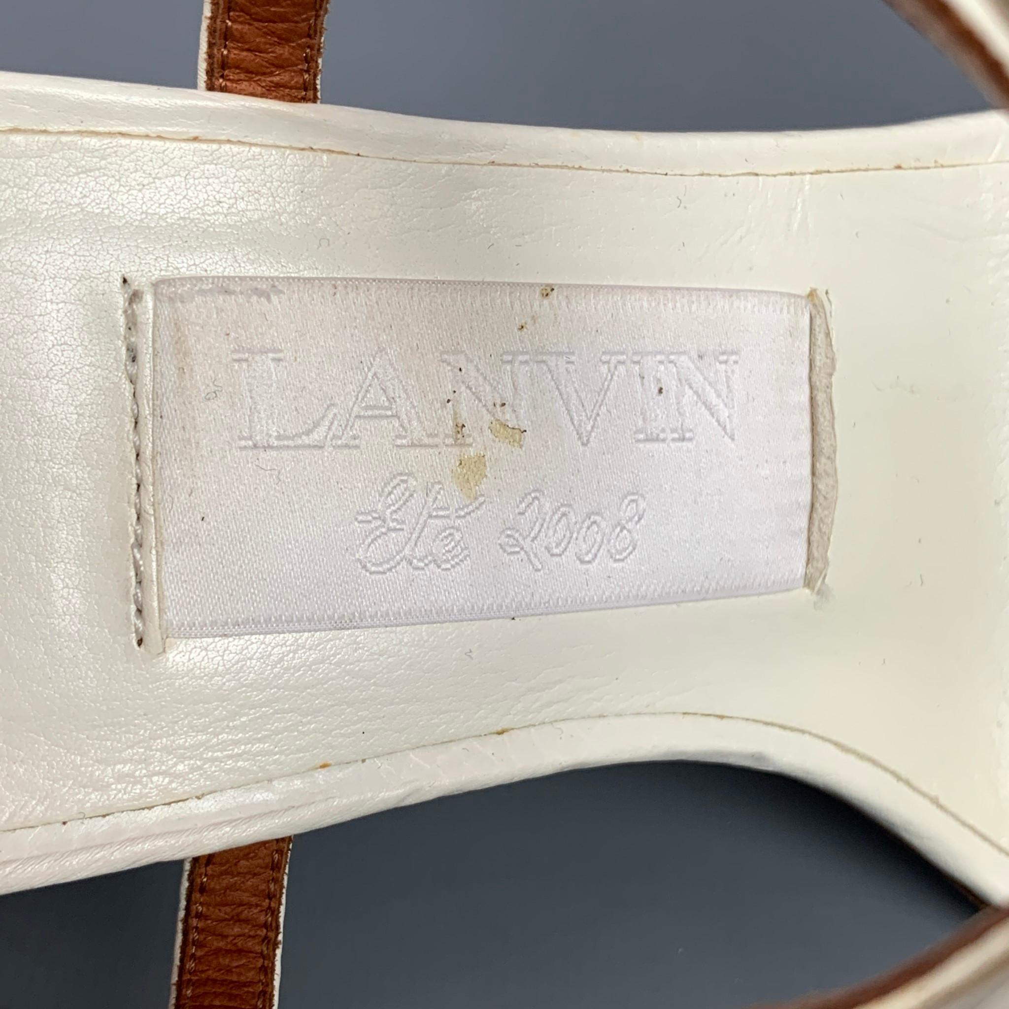 LANVIN Size 9 White Natural Rhinestone Leather Strappy Sandals In Good Condition In San Francisco, CA