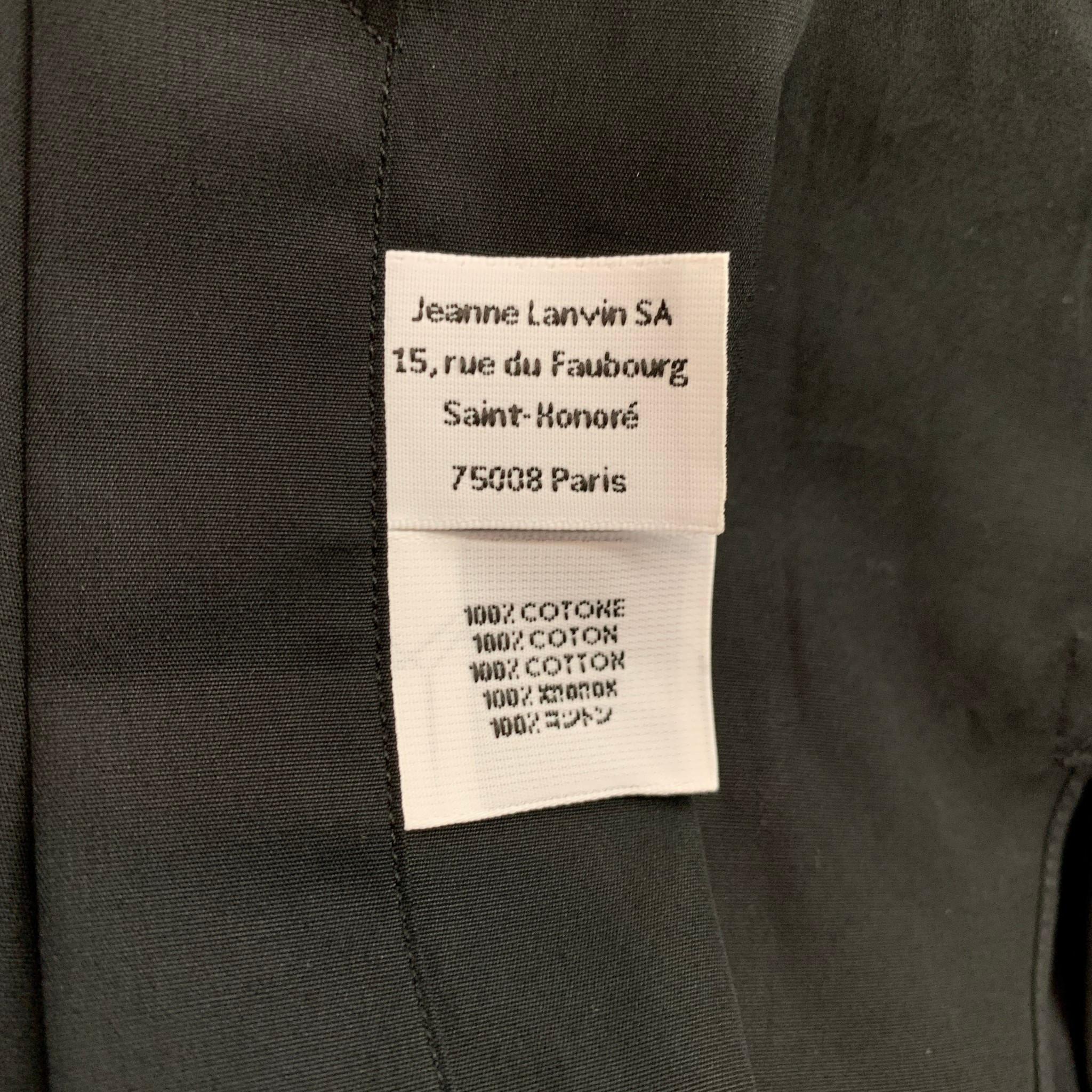 LANVIN Size L Black & Navy Cotton Hidden Buttons Long Sleeve Shirt In New Condition In San Francisco, CA