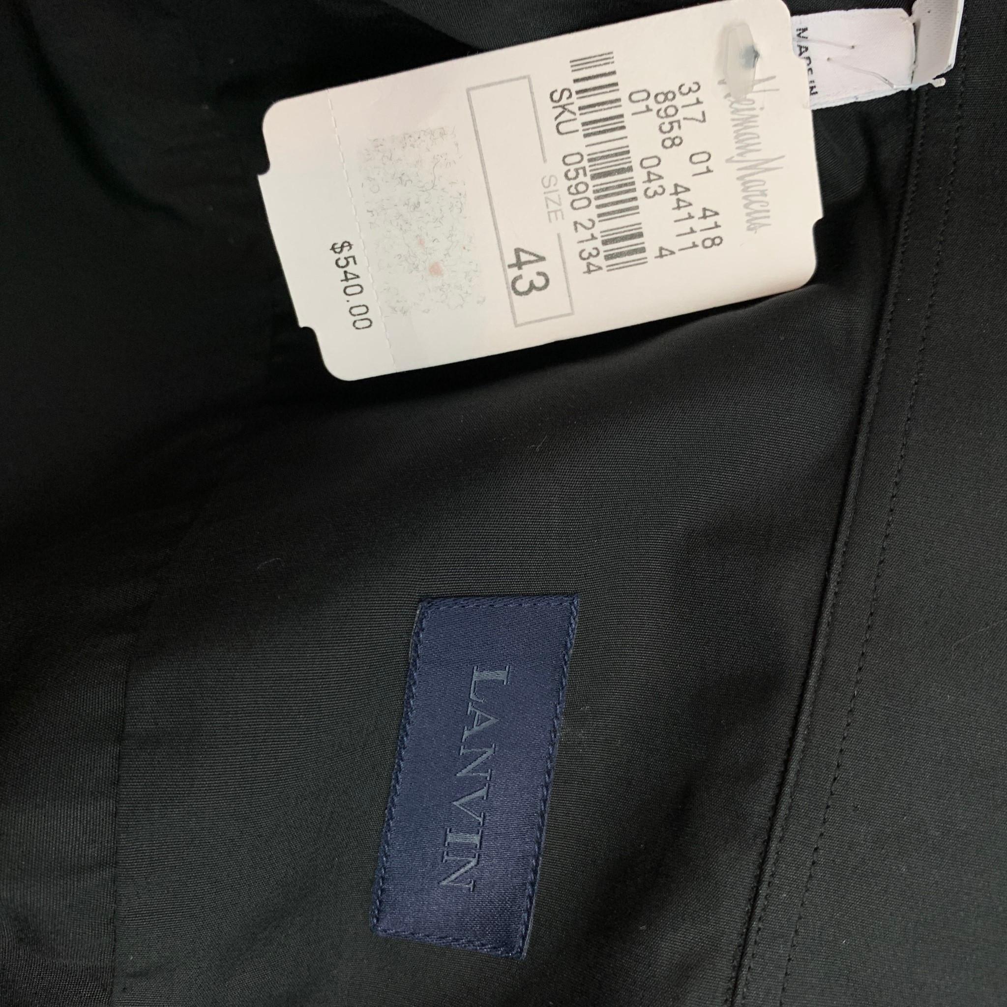 Men's LANVIN Size L Black & Navy Cotton Hidden Buttons Long Sleeve Shirt