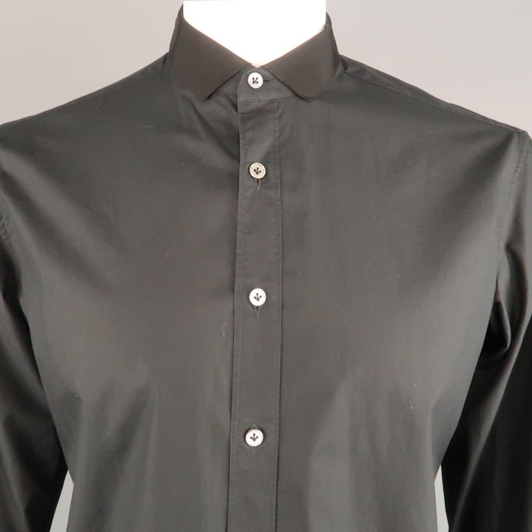 LANVIN Size L Black Solid Cotton Button Up Long Sleeve Shirt at 1stDibs