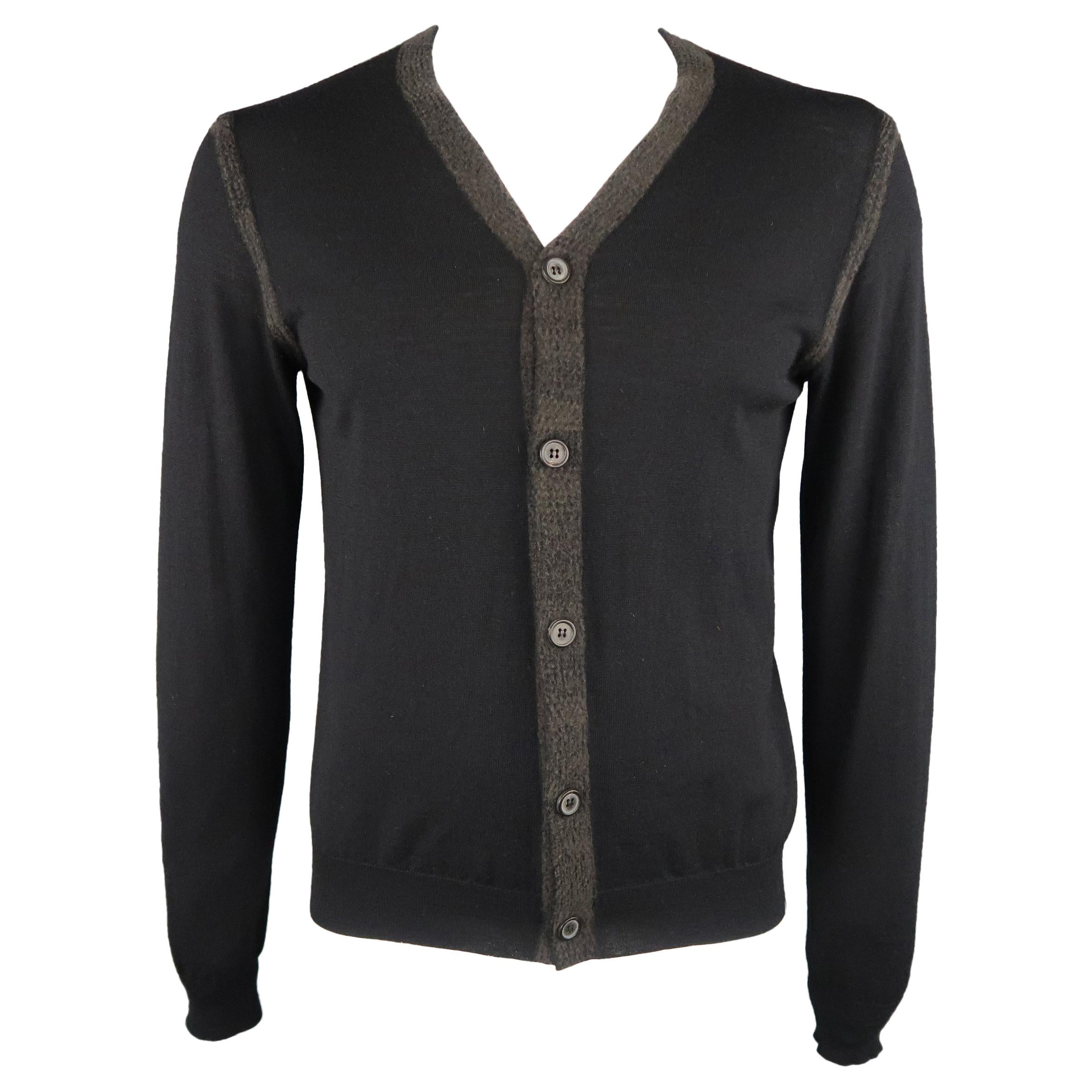 LANVIN Size L Black Wool Cardigan Sweater