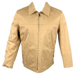 LANVIN Size L Khaki Cotton Blend Stiff Paper Collared Work Jacket