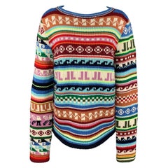 LANVIN Taille L Multi-Color Jacquard Pattern JL Wool / Polyester Boat Neck Sweater