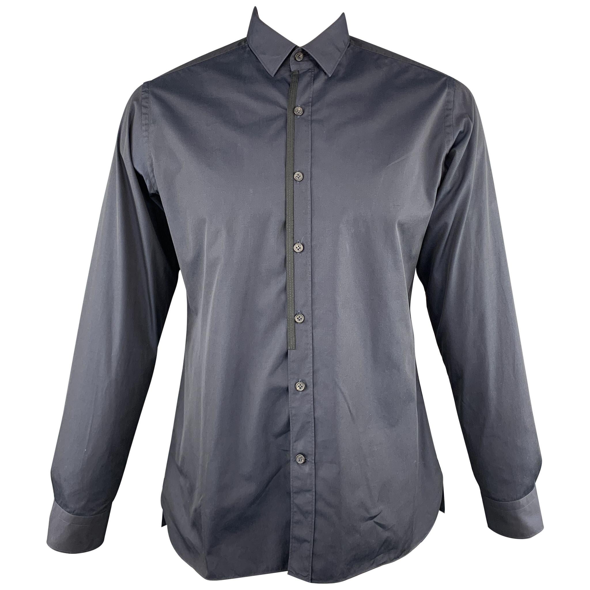 LANVIN Size L Navy Cotton Button Up Long Sleeve Shirt