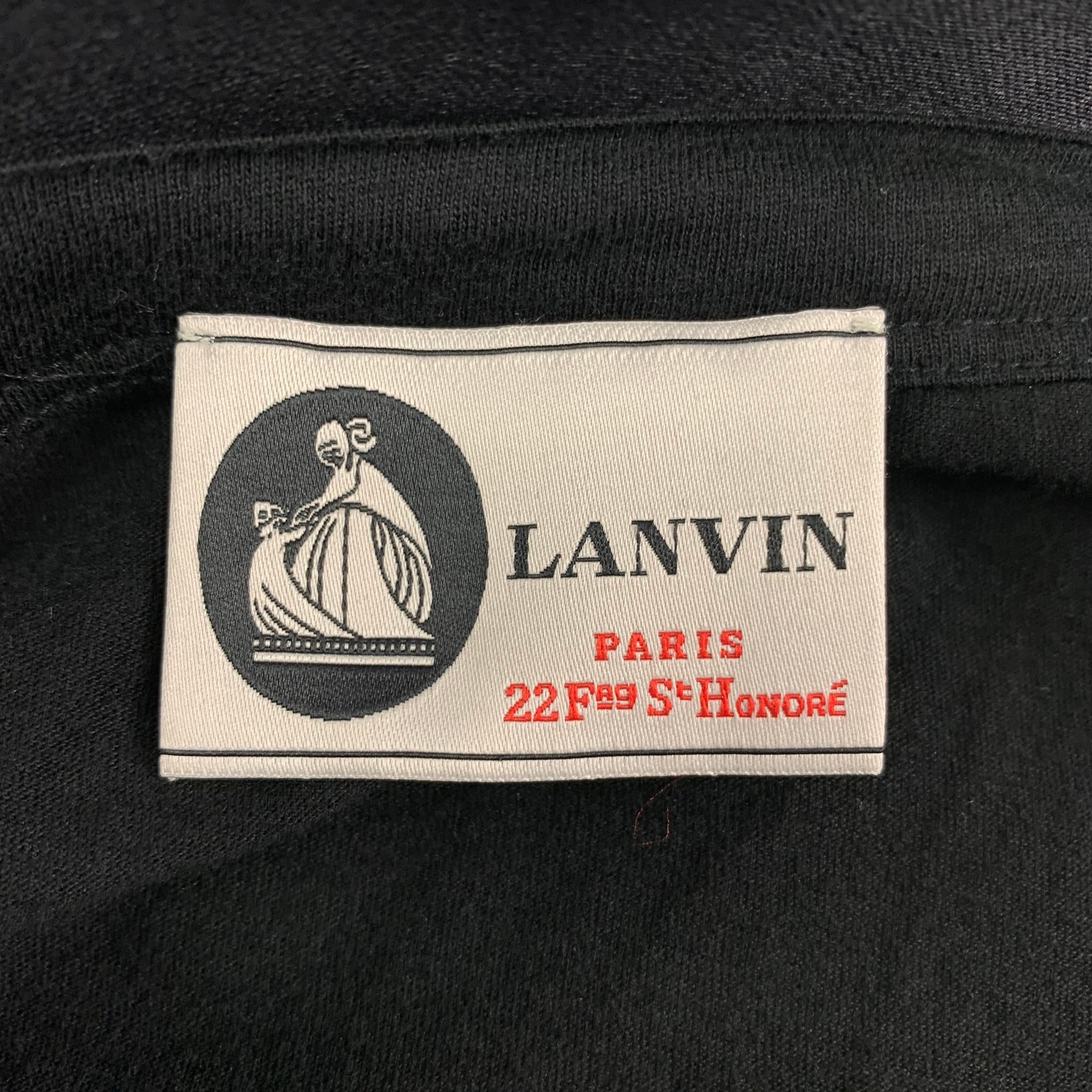LANVIN Size M Black Cotton Silk Flowers Shift Dress 1
