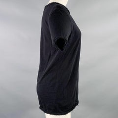LANVIN Size M Black Cotton Silk Raw Edge T-Shirt