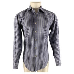 LANVIN Size M Blue & White Cotton Checkered Button Down Long Sleeve Shirt
