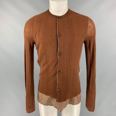 LANVIN Size M Brown Ribbed Knit Wool & Silk Collarless Cardigan