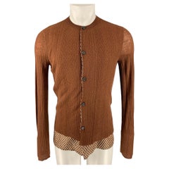 LANVIN Size M Brown Ribbed Knit Wool & Silk Collarless Cardigan