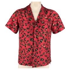LANVIN Size M Burgundy & Black Print Silk Camp Short Sleeve Shirt