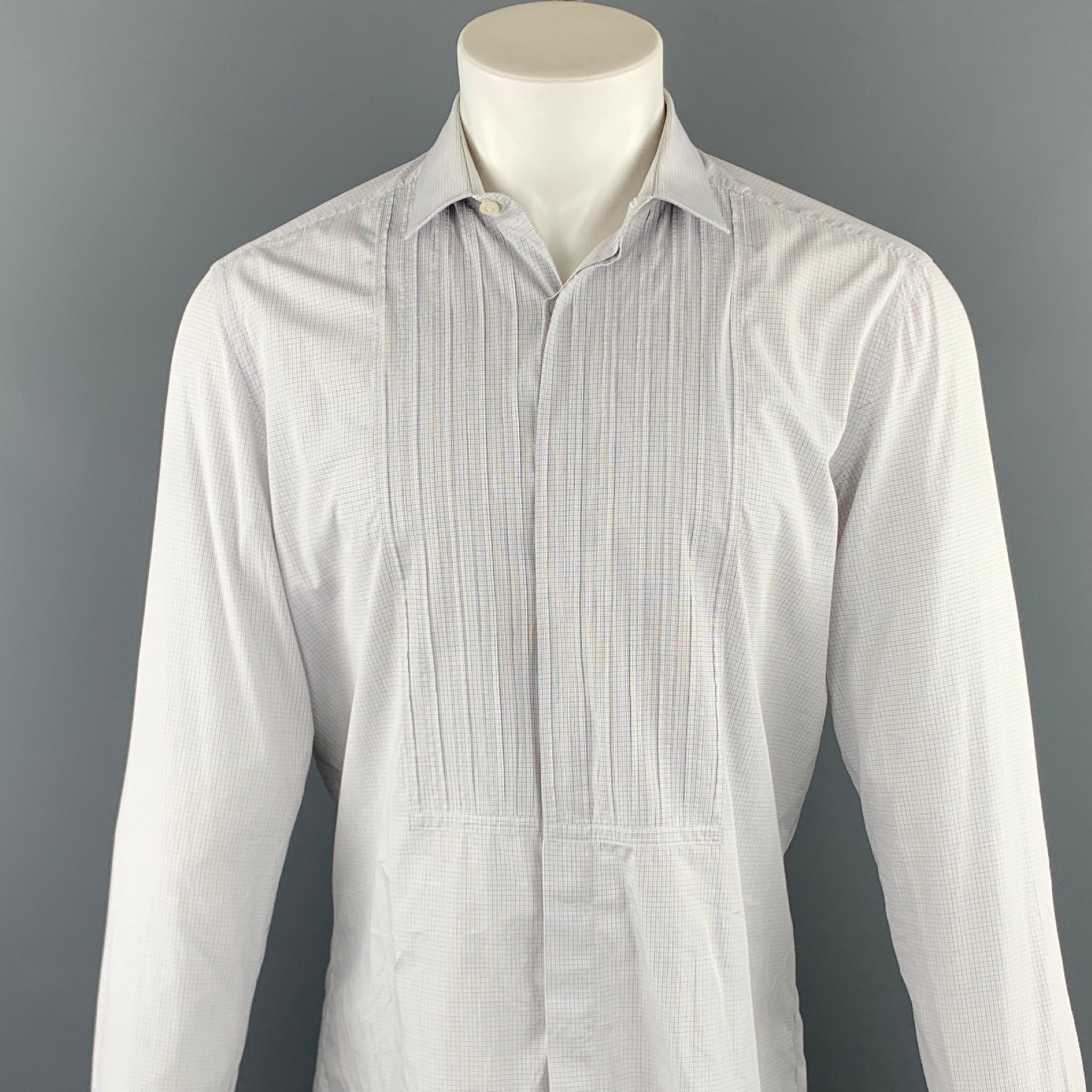 LANVIN long sleeve shirt comes in a gray window pane cotton featuring a pleated chest panel and a hidden button closure. Made in Italy.

Excellent Pre-Owned Condition.
Marked: 41/16

Measurements:

Shoulder: 16 in. 
Chest: 44 in.
Sleeve: 26.5 in.