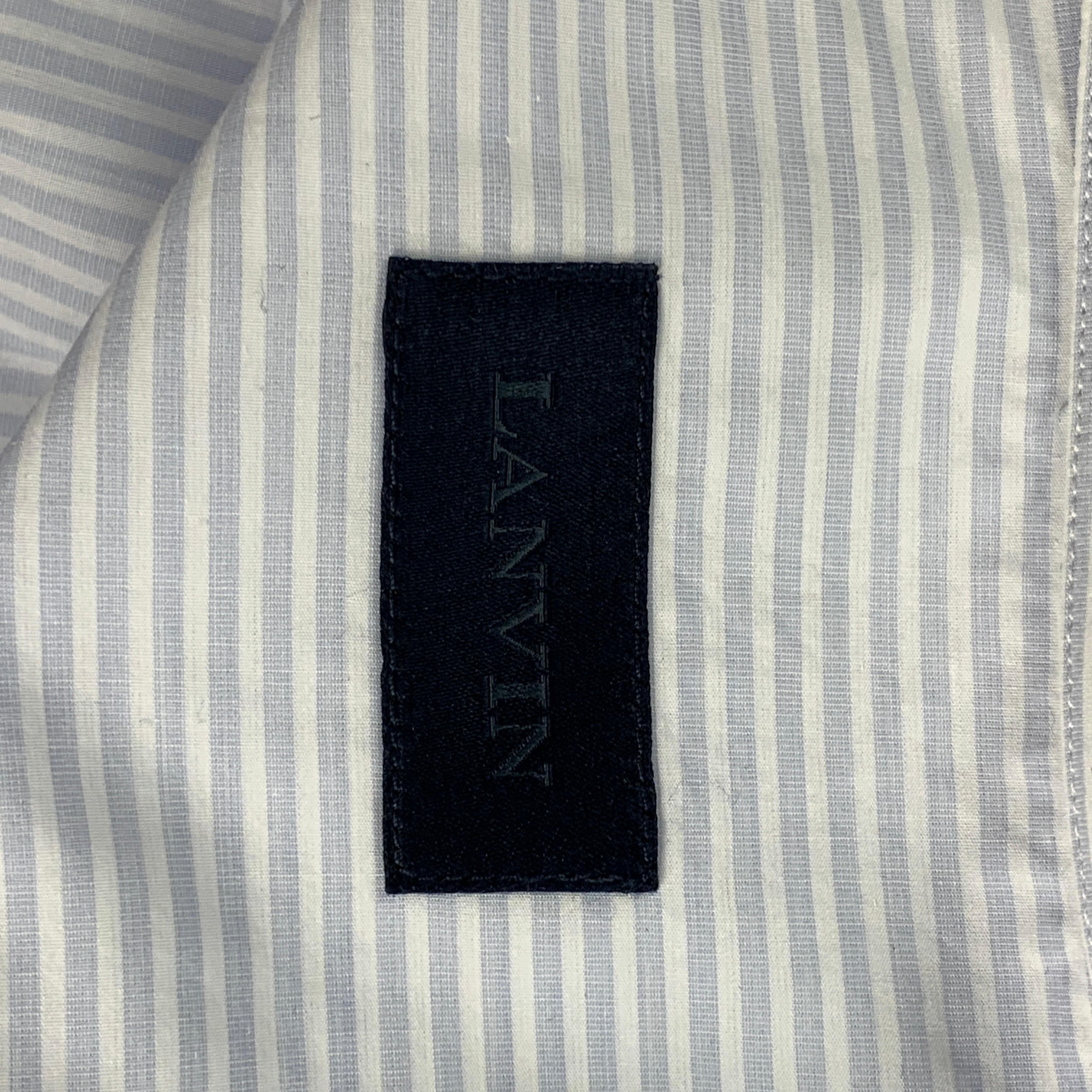 LANVIN Size M Light Blue & White Stripe Cotton Button Down Long Sleeve Shirt In Good Condition In San Francisco, CA