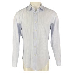 LANVIN Size M Light Blue & White Stripe Cotton Button Down Long Sleeve Shirt