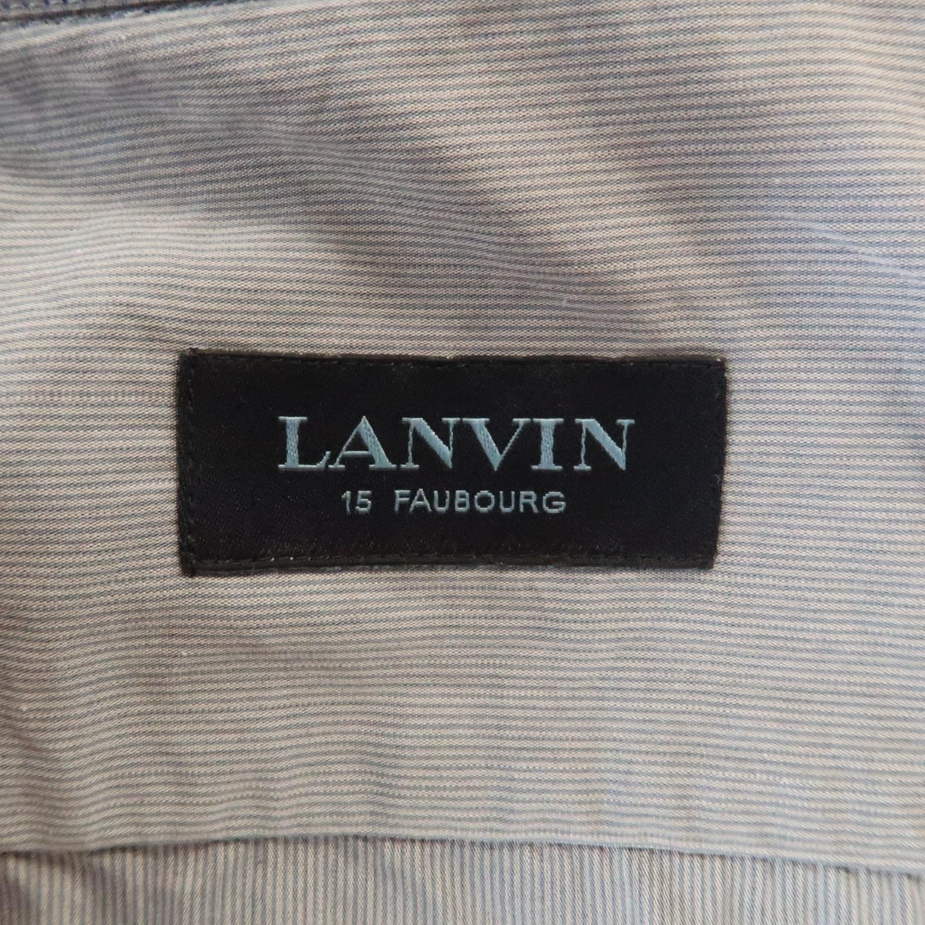 Gray LANVIN Size M Navy Solid Cotton Contrast Collar Long Sleeve Shirt