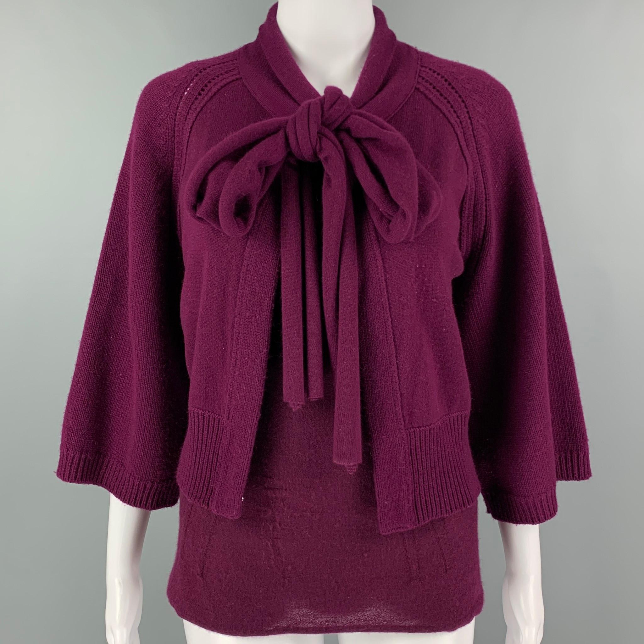 LANVIN Size M Purple Cashmere 3/4 Sleeves Cardigan Set In Good Condition In San Francisco, CA