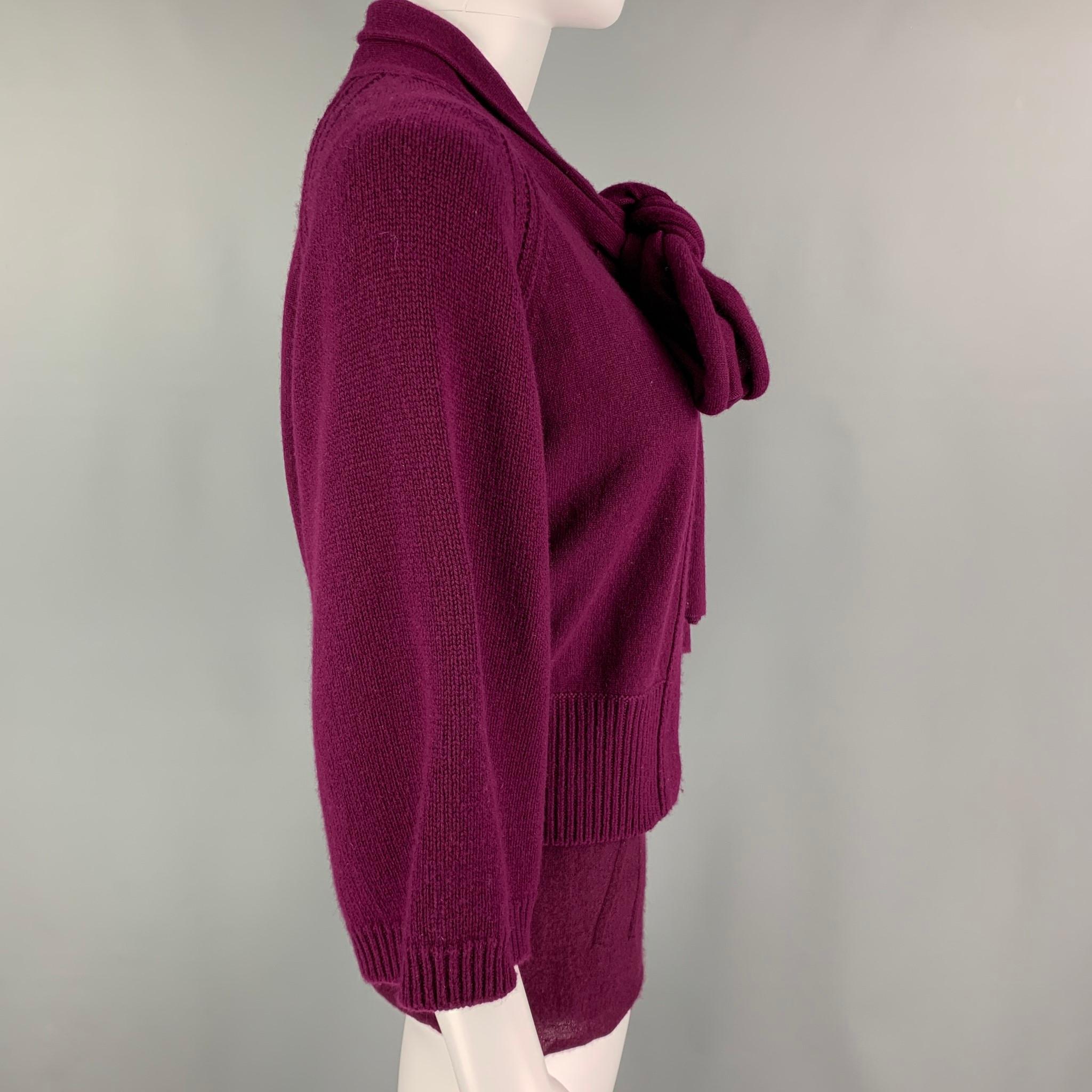Women's LANVIN Size M Purple Cashmere 3/4 Sleeves Cardigan Set