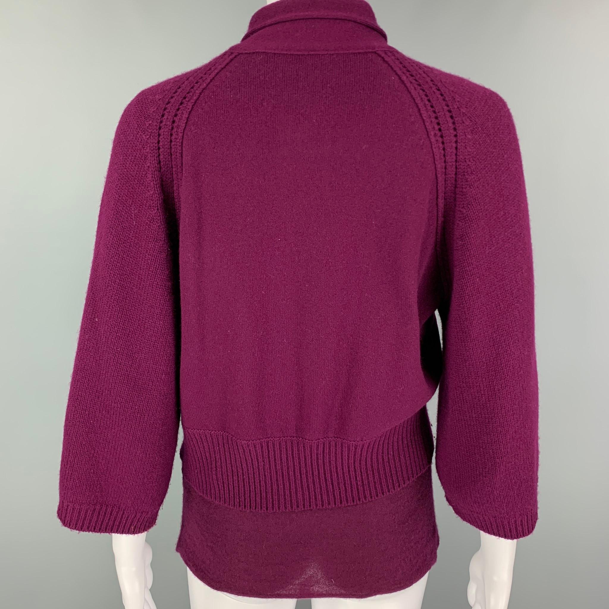 LANVIN Size M Purple Cashmere 3/4 Sleeves Cardigan Set 1