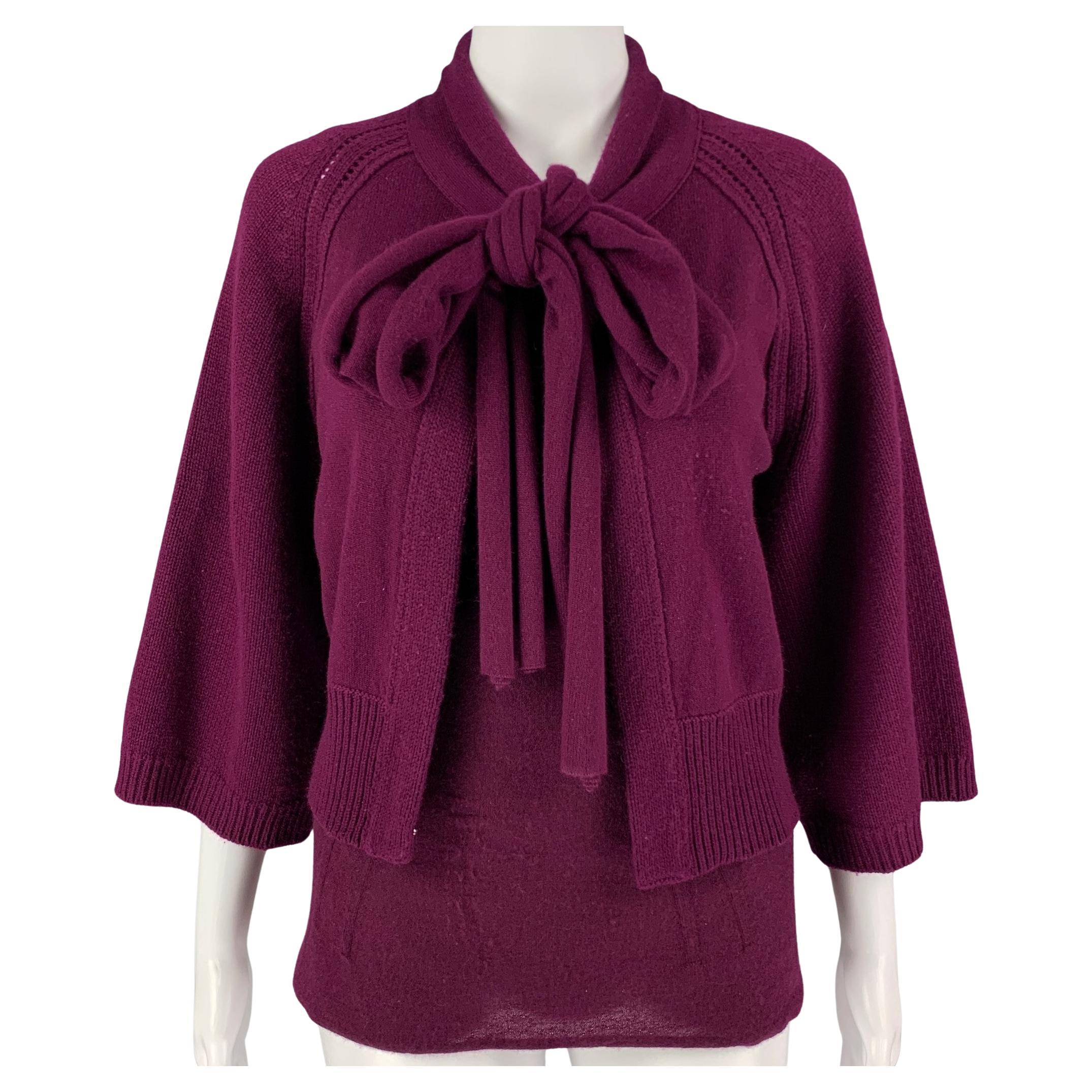 LANVIN Size M Purple Cashmere 3/4 Sleeves Cardigan Set