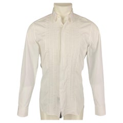 LANVIN Size M White Ruffled Cotton Tuxedo Long Sleeve Shirt