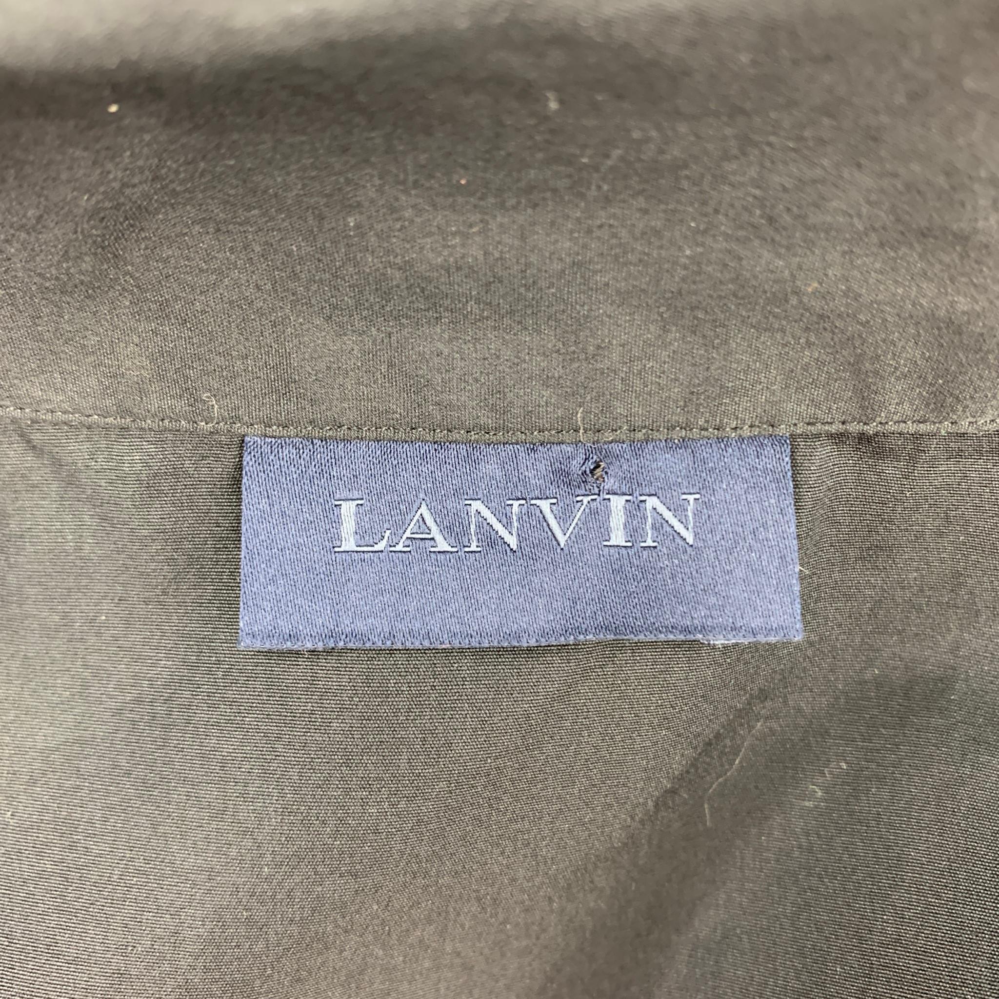 LANVIN Size S Black & Olive Print Silk Button Up Short Sleeve Shirt 1