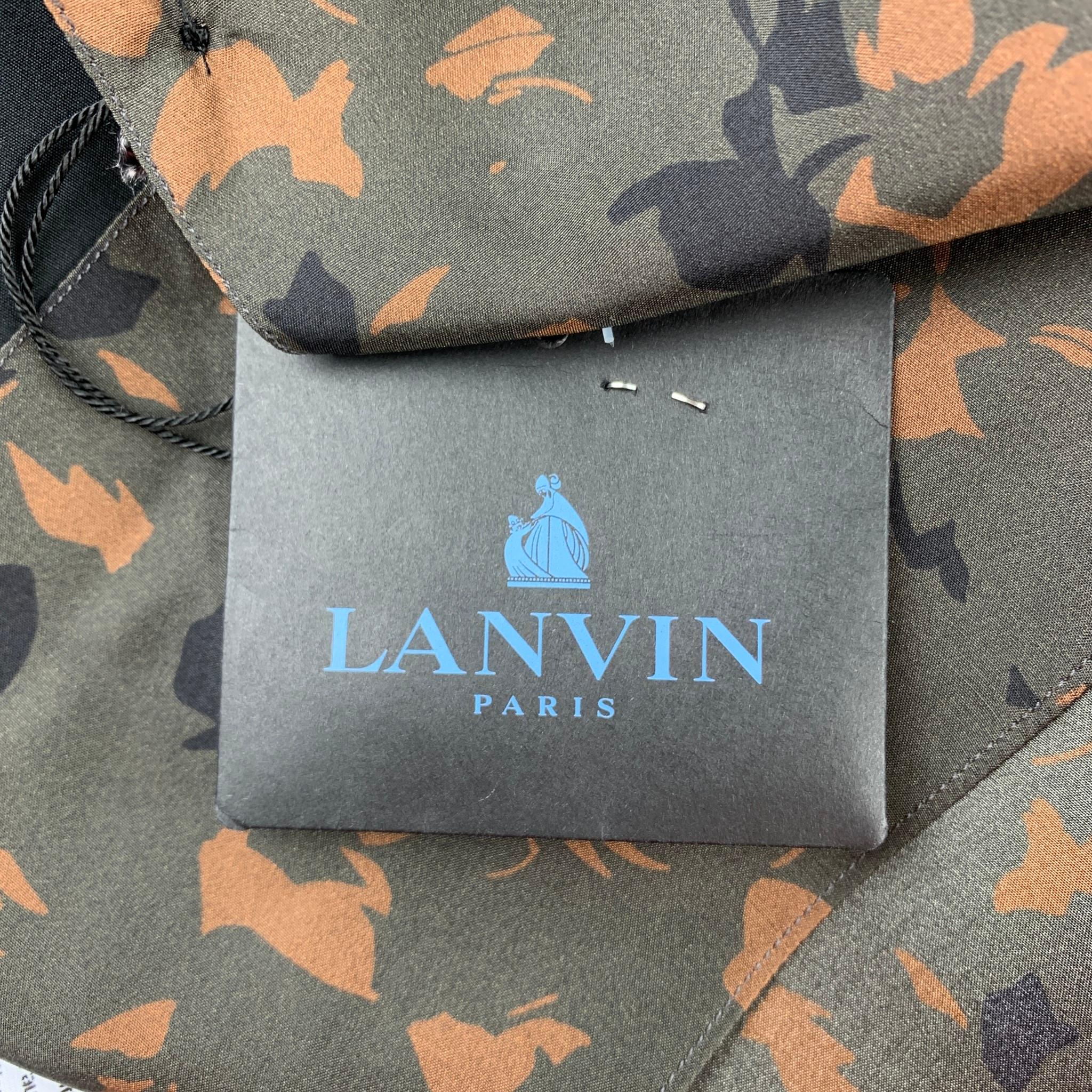LANVIN Size S Black & Olive Print Silk Button Up Short Sleeve Shirt 2
